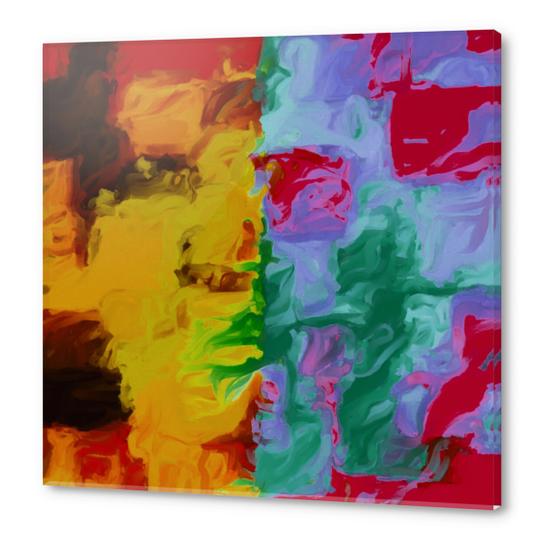 vintage psychedelic splash painting abstract in yellow brown green red purple Acrylic prints by Timmy333