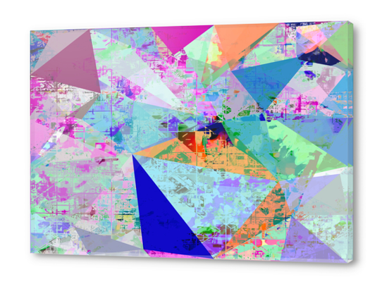 vintage psychedelic triangle polygon pattern abstract in blue pink green yellow Acrylic prints by Timmy333