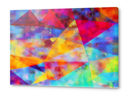 vintage psychedelic triangle polygon pattern abstract in orange yellow red blue purple Acrylic prints by Timmy333