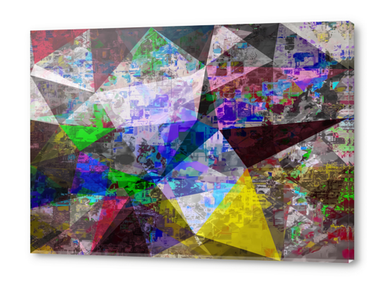 vintage psychedelic triangle polygon pattern abstract in blue purple yellow green Acrylic prints by Timmy333