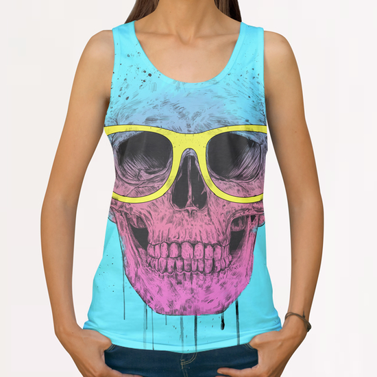 Pop art skull with glasses All Over Print Tanks by Balazs Solti