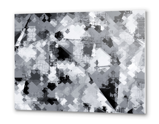 geometric square pixel pattern abstract background in black and white Metal prints by Timmy333