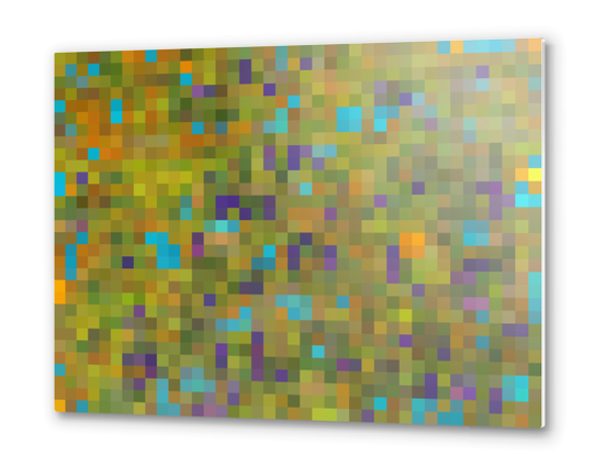 geometric square pixel pattern abstract in green yellow blue purple Metal prints by Timmy333