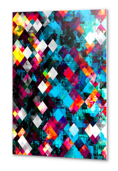 graphic design pixel geometric square pattern abstract background in blue red pink Metal prints by Timmy333