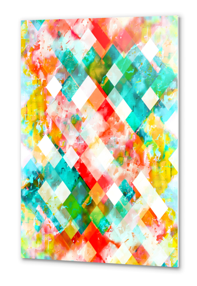 geometric pixel square pattern abstract in green orange blue Metal prints by Timmy333