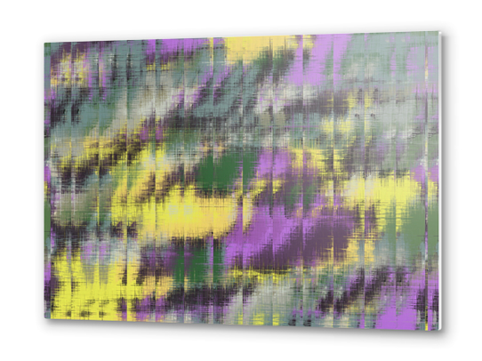 psychedelic geometric abstract pattern in green yellow purple Metal prints by Timmy333