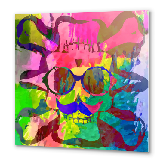 old vintage funny skull art portrait with painting abstract background in red pink yellow green blue Metal prints by Timmy333