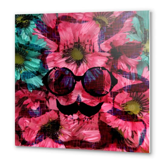 vintage old skull portrait with red and blue flower pattern abstract background Metal prints by Timmy333