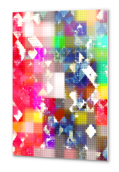 graphic design pixel geometric square pattern abstract background in red pink blue yellow green Metal prints by Timmy333