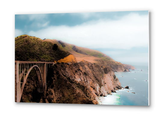 bridge with green mountain and ocean view at Bixby Bridge, Big Sur, California, USA Metal prints by Timmy333