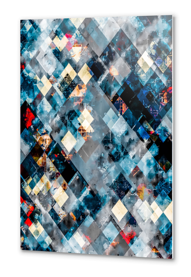 blue geometric pixel square pattern abstract art background Metal prints by Timmy333