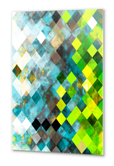 geometric square pixel pattern abstract art background in blue green Metal prints by Timmy333