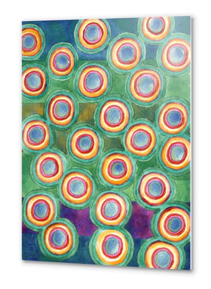 Multicolorful Circles in Front of Horizontal Stripes  Metal prints by Heidi Capitaine