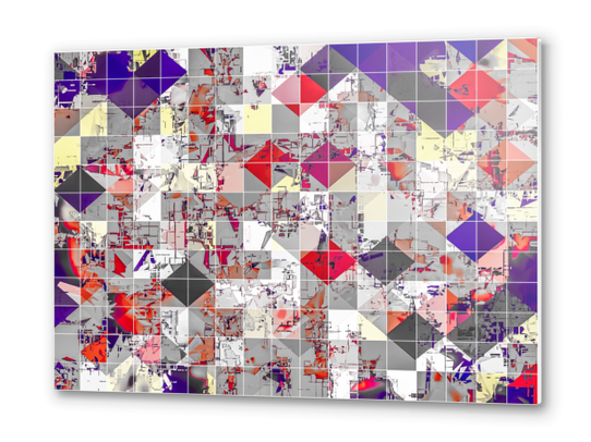 geometric square pixel pattern abstract in purple orange red Metal prints by Timmy333