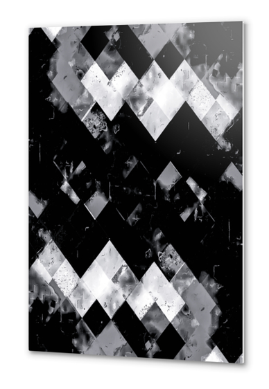 geometric square pixel pattern abstract art in black and white Metal prints by Timmy333