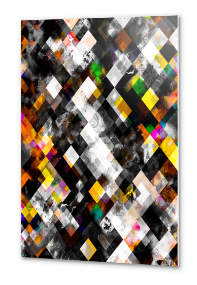 geometric pixel square pattern abstract background in yellow orange pink Metal prints by Timmy333