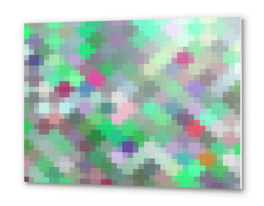 geometric square pixel pattern abstract in green pink purple Metal prints by Timmy333