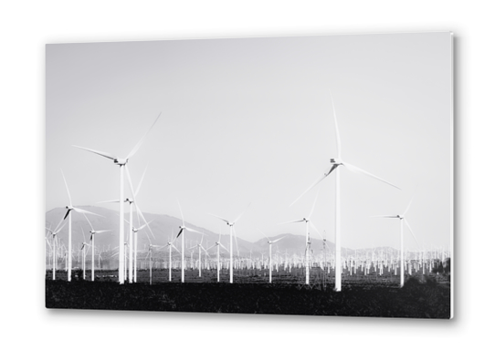 wind turbine in the desert in black and white Metal prints by Timmy333