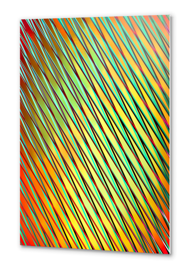 geometric line pattern abstract art in green yellow orange Metal prints by Timmy333