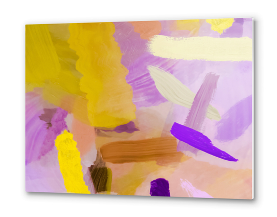 splash brush painting texture abstract background in purple yellow Metal prints by Timmy333