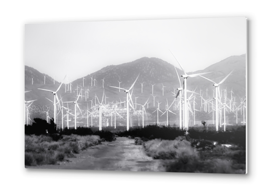 wind turbine and desert scenery in black and white Metal prints by Timmy333