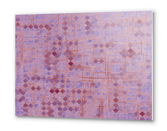 geometric square pixel pattern abstract in pink and purple Metal prints by Timmy333