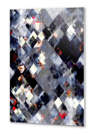 geometric pixel square pattern abstract background in blue red black and white Metal prints by Timmy333