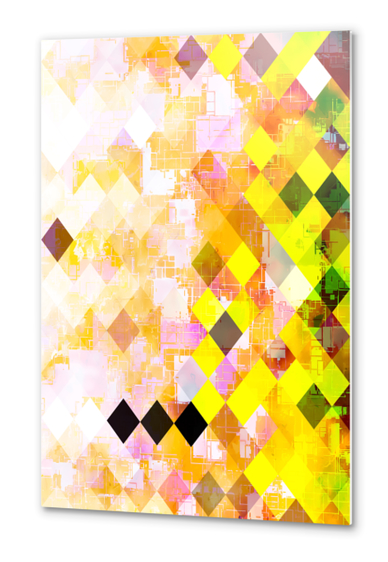 geometric square pixel pattern abstract background in yellow green pink orange Metal prints by Timmy333