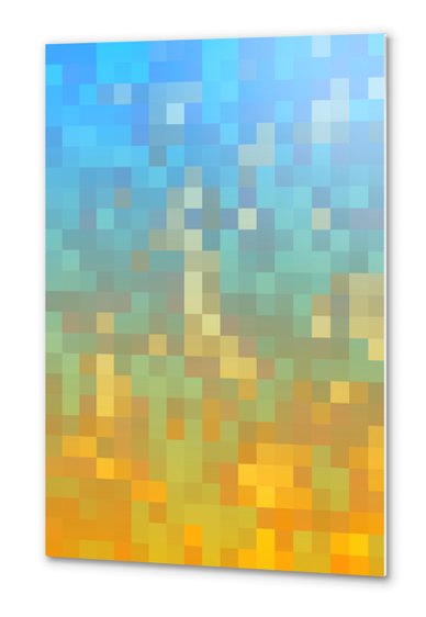 geometric pixel square pattern abstract background in yellow blue Metal prints by Timmy333