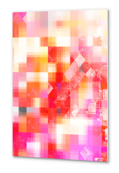 graphic design geometric pixel square pattern abstract background in pink orange red Metal prints by Timmy333