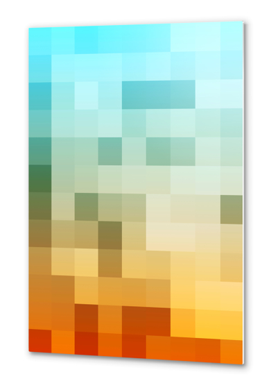 geometric pixel square pattern abstract background in yellow brown blue Metal prints by Timmy333