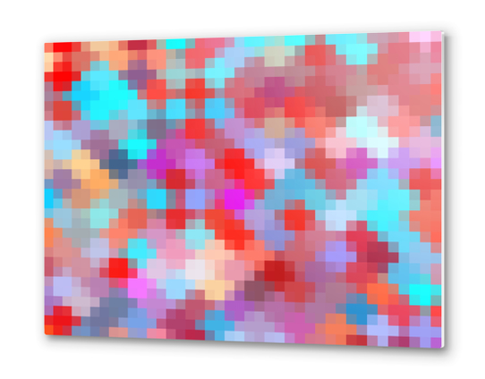 geometric square pixel pattern abstract in pink red blue Metal prints by Timmy333