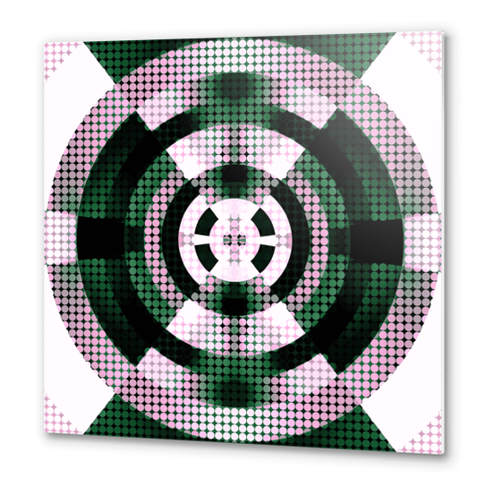 graphic design geometric symmetry circle pattern abstract background in green pink Metal prints by Timmy333