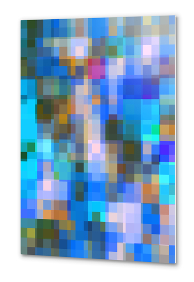 geometric pixel square pattern abstract background in blue brown Metal prints by Timmy333