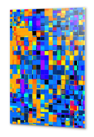 graphic design geometric pixel square pattern abstract background in blue orange purple Metal prints by Timmy333