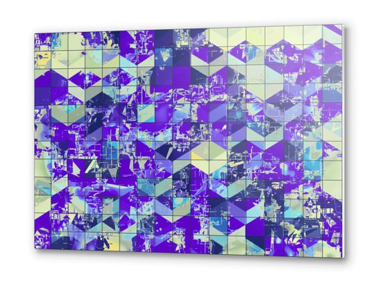 geometric square and triangle pattern abstract in purple and blue Metal prints by Timmy333