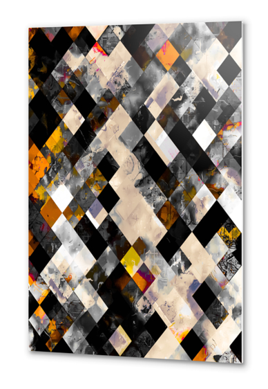 geometric pixel square pattern abstract background in yellow brown Metal prints by Timmy333