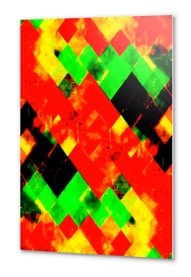 geometric pixel square pattern abstract in red green yellow Metal prints by Timmy333