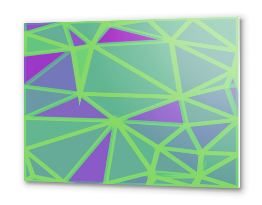 geometric triangle polygon shape abstract background in green and purple Metal prints by Timmy333