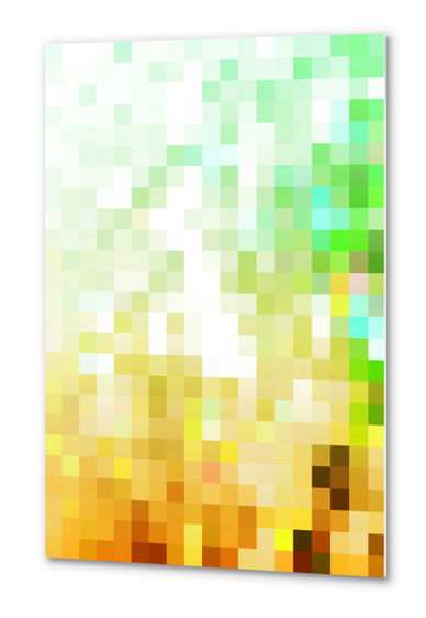 geometric pixel square pattern abstract background in green yellow brown Metal prints by Timmy333