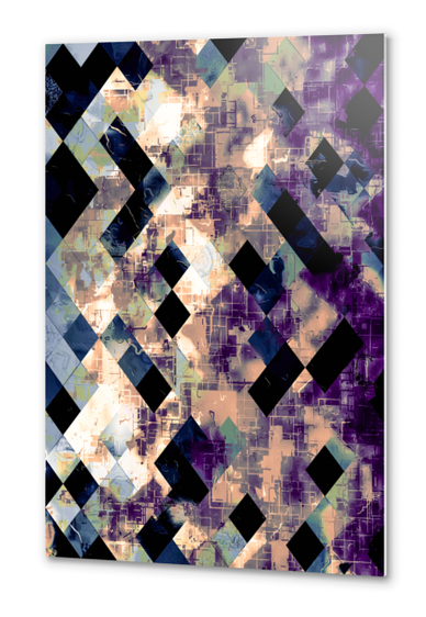 geometric pixel square pattern abstract art in purple blue brown Metal prints by Timmy333