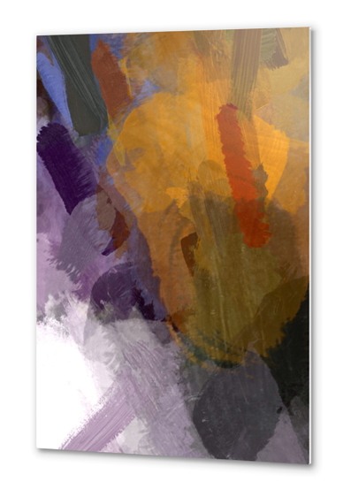 abstract splatter brush stroke painting texture background in yellow brown purple Metal prints by Timmy333