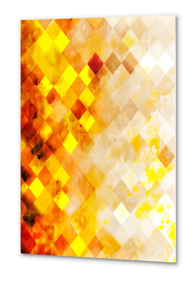 geometric pixel square pattern abstract background in brown yellow Metal prints by Timmy333