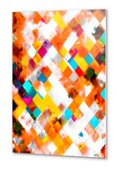 geometric pixel square pattern abstract art in orange yellow blue Metal prints by Timmy333