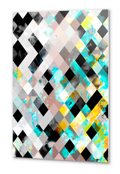 geometric pixel square pattern abstract background in blue yellow green Metal prints by Timmy333