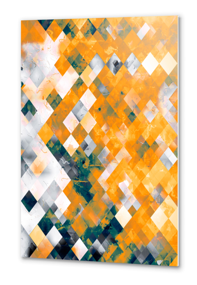 geometric pixel square pattern abstract background in orange brown green Metal prints by Timmy333