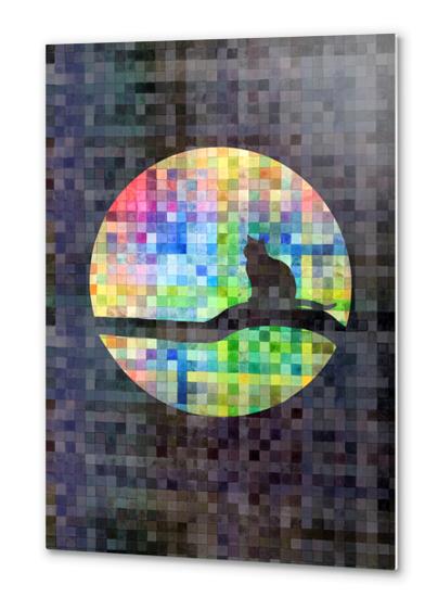 Cat In A Digital Moon   II Metal prints by Vic Storia