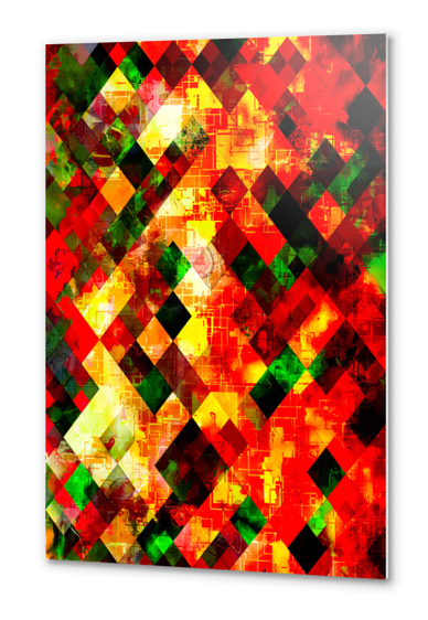 geometric pixel square pattern abstract background in red yellow green Metal prints by Timmy333