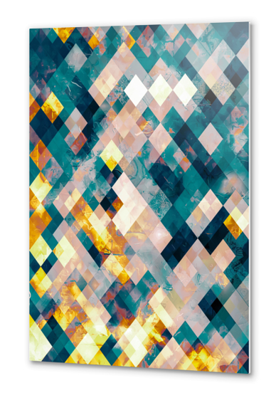 geometric pixel square pattern abstract background in blue brown orange Metal prints by Timmy333