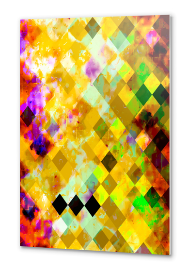 geometric pixel square pattern abstract background in yellow green brown purple Metal prints by Timmy333